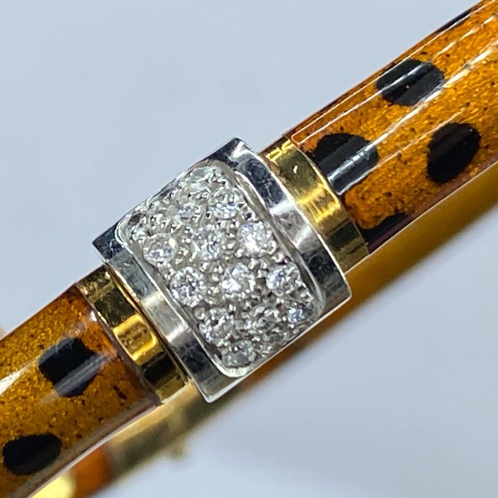 SOHO 0.32ct Diamond & Leopard Enamel bangle-18K yellow gold Italy 17.5g JR7645 - Picture 6 of 8